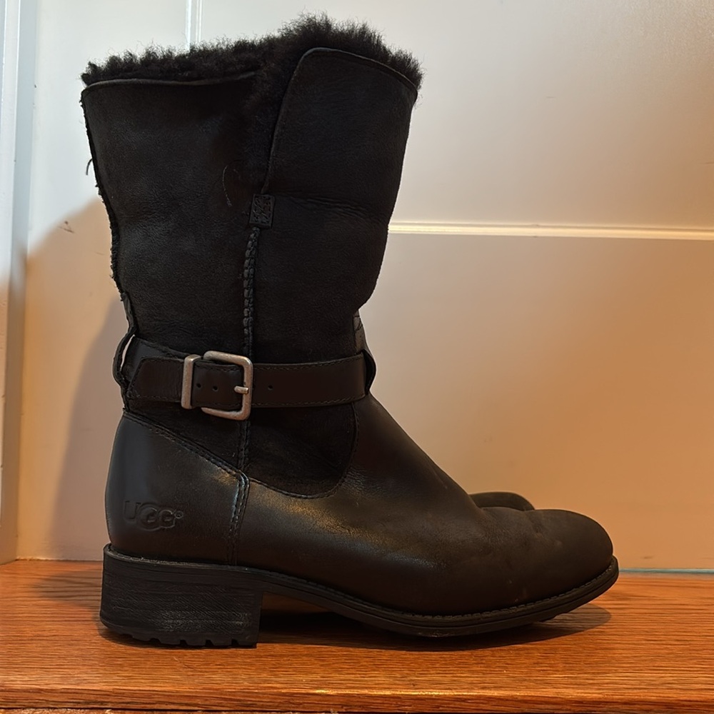 Ugg Pernille convertible moto boots in black leather & suede